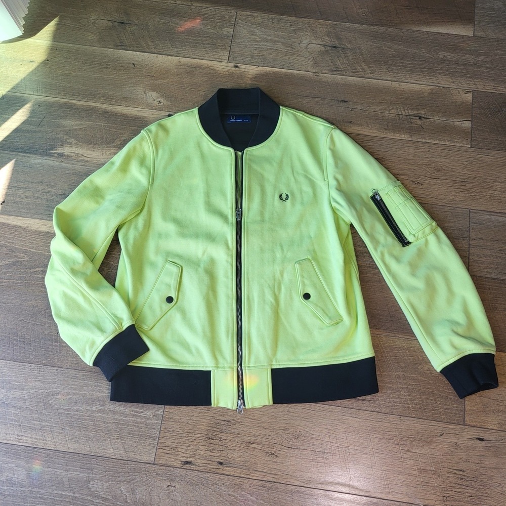 Fred Perry Mens Neon Lime Green Bomber Track Jacket Full Zip JP XL